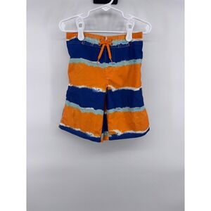 Gymboree Boys Swim Trunks 5T Orange Blue Striped Elastic Waist‎ Swimsuit Shorts